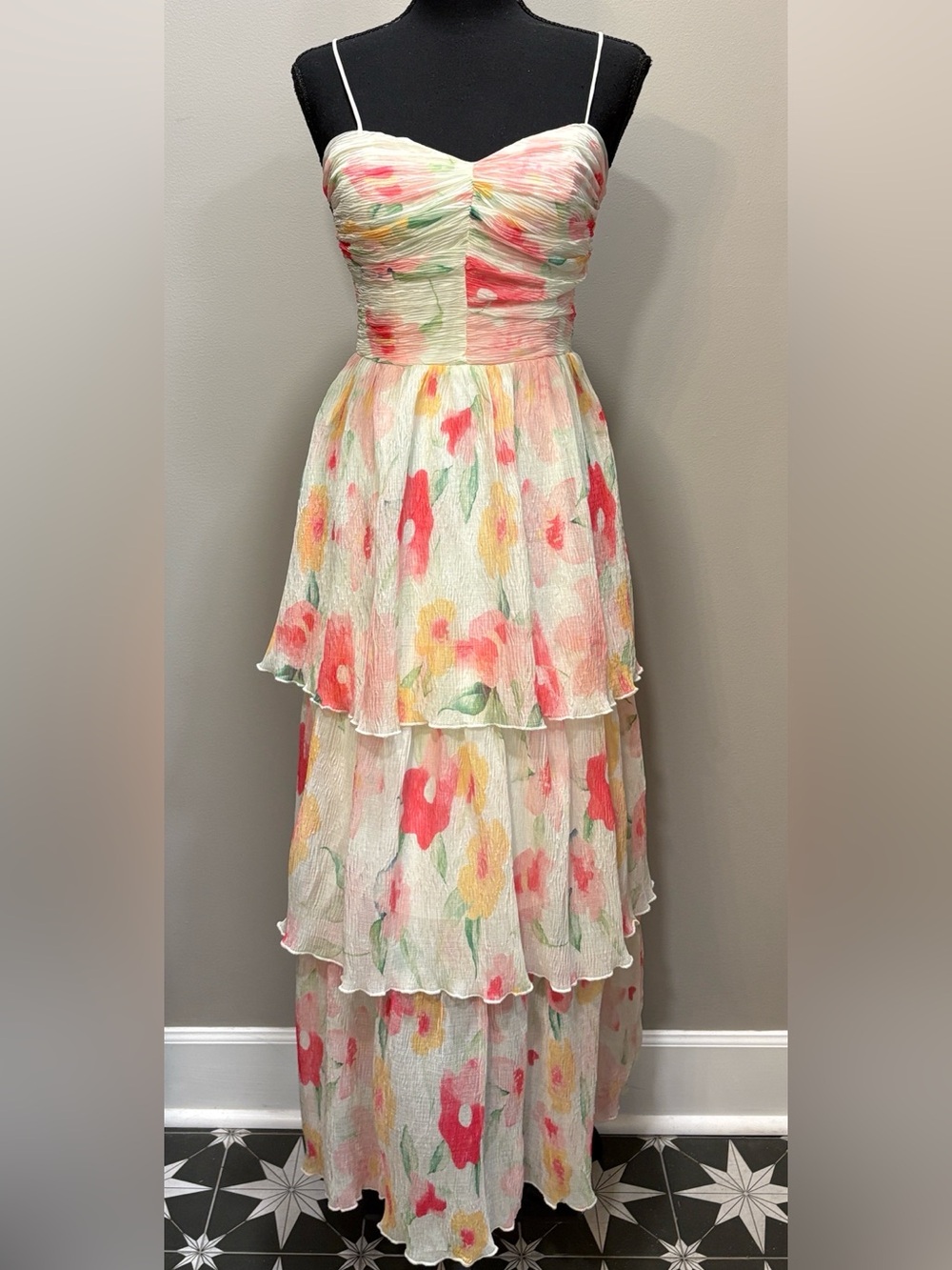 Floral Tiered Maxi Dress in Pastel Multicolor